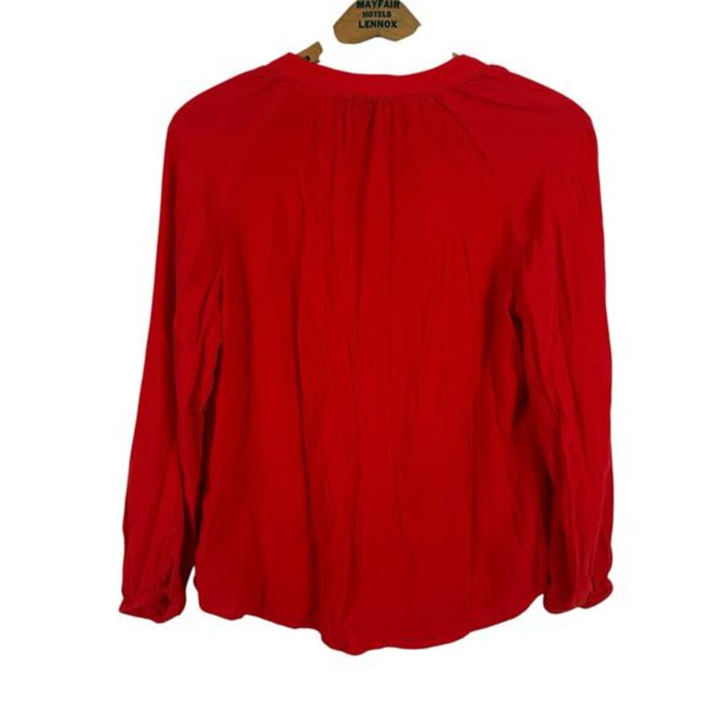 J Crew Top Women XS Red 1/4 Button Popover Long Sleeve Preppy Bright‎ Classic - Picture 3 of 6